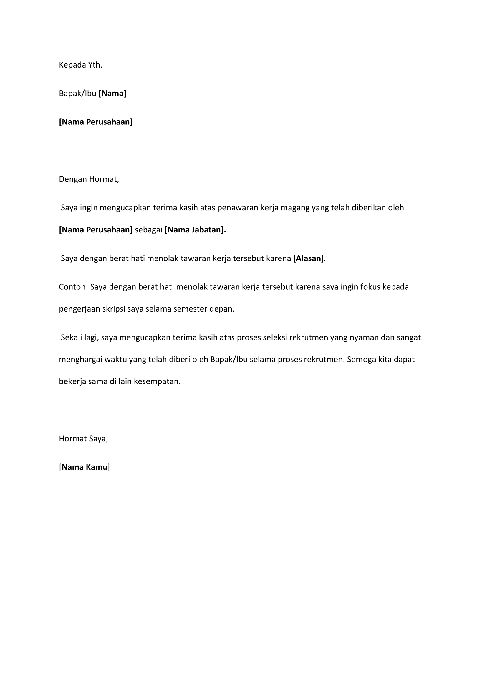 5 Contoh Surat Penolakan Tawaran Kerja Beserta Template Gratis ...