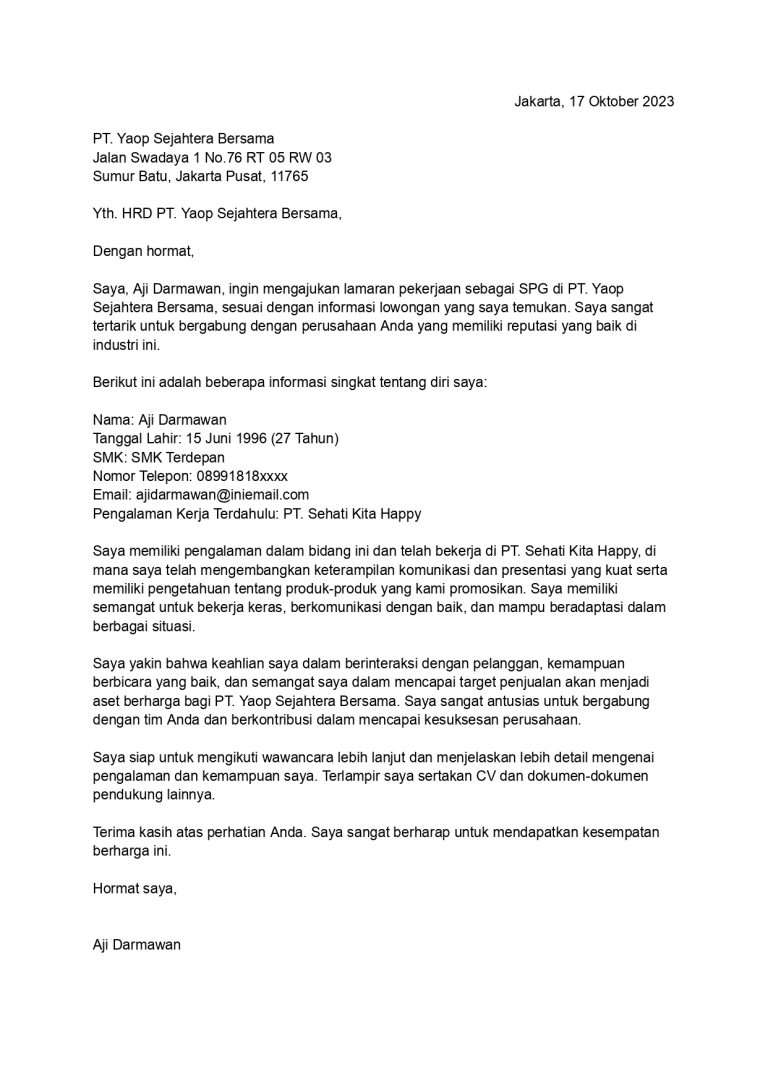 37 Contoh Surat Lamaran Kerja Berbagai Kondisi untuk Menarik Minat HRD